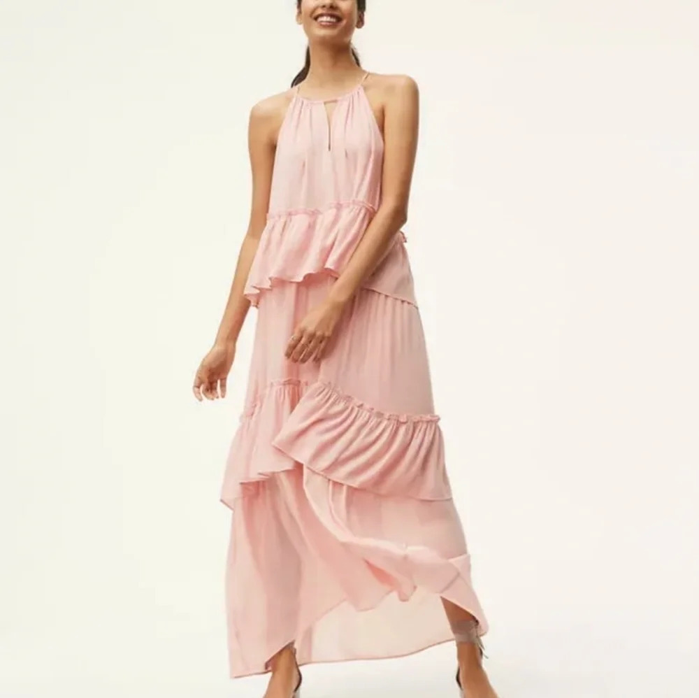 NWT LOFT new Dress Women's Medium Pink Tiered Keyhole Maxi Wedding‎ Sleeveless